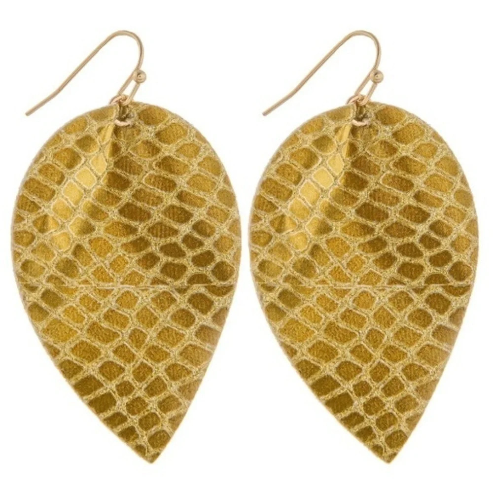 leather leaf earring with snakeskin